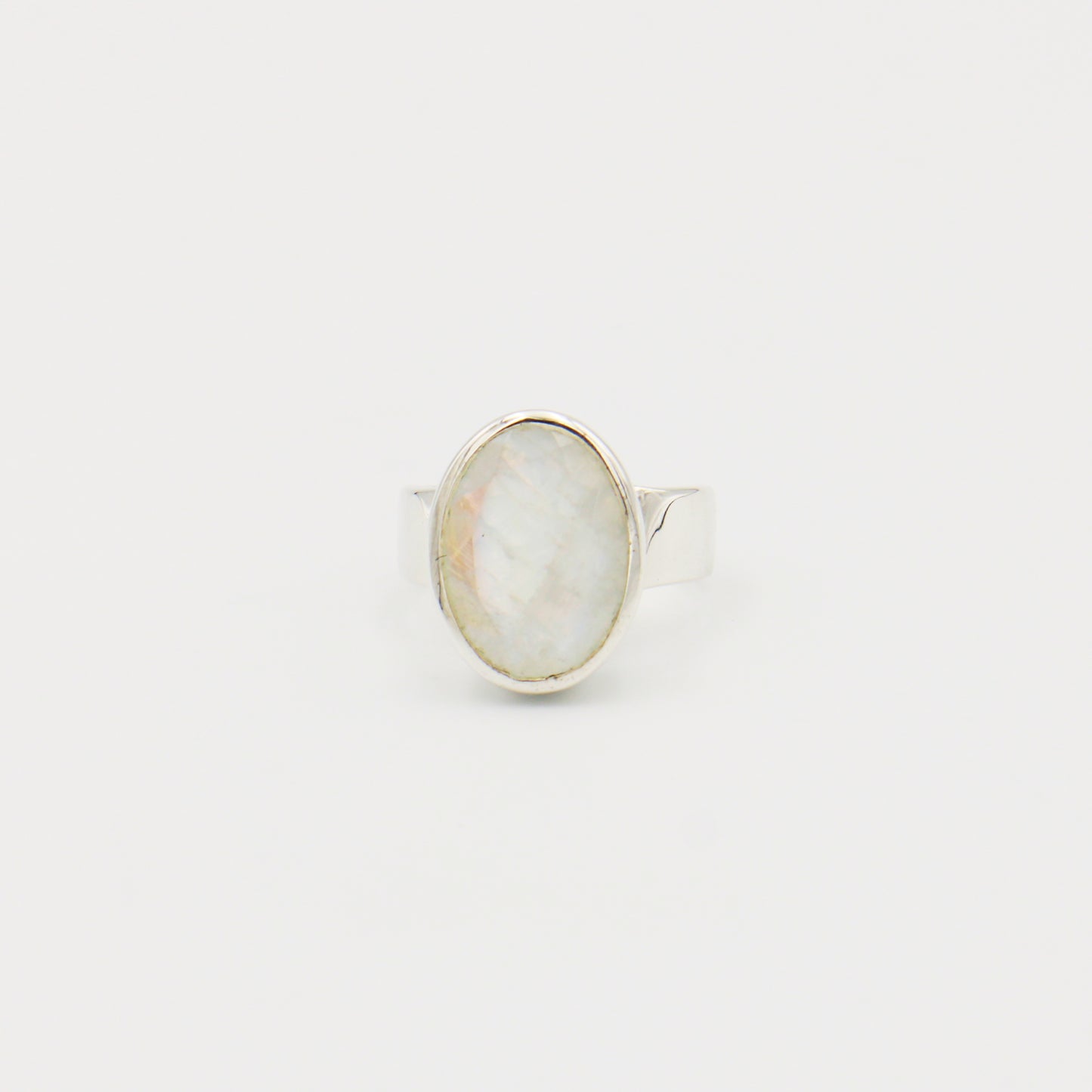 Rainbow Moonstone Faceted Oval Sterling Ring Size 7.5
