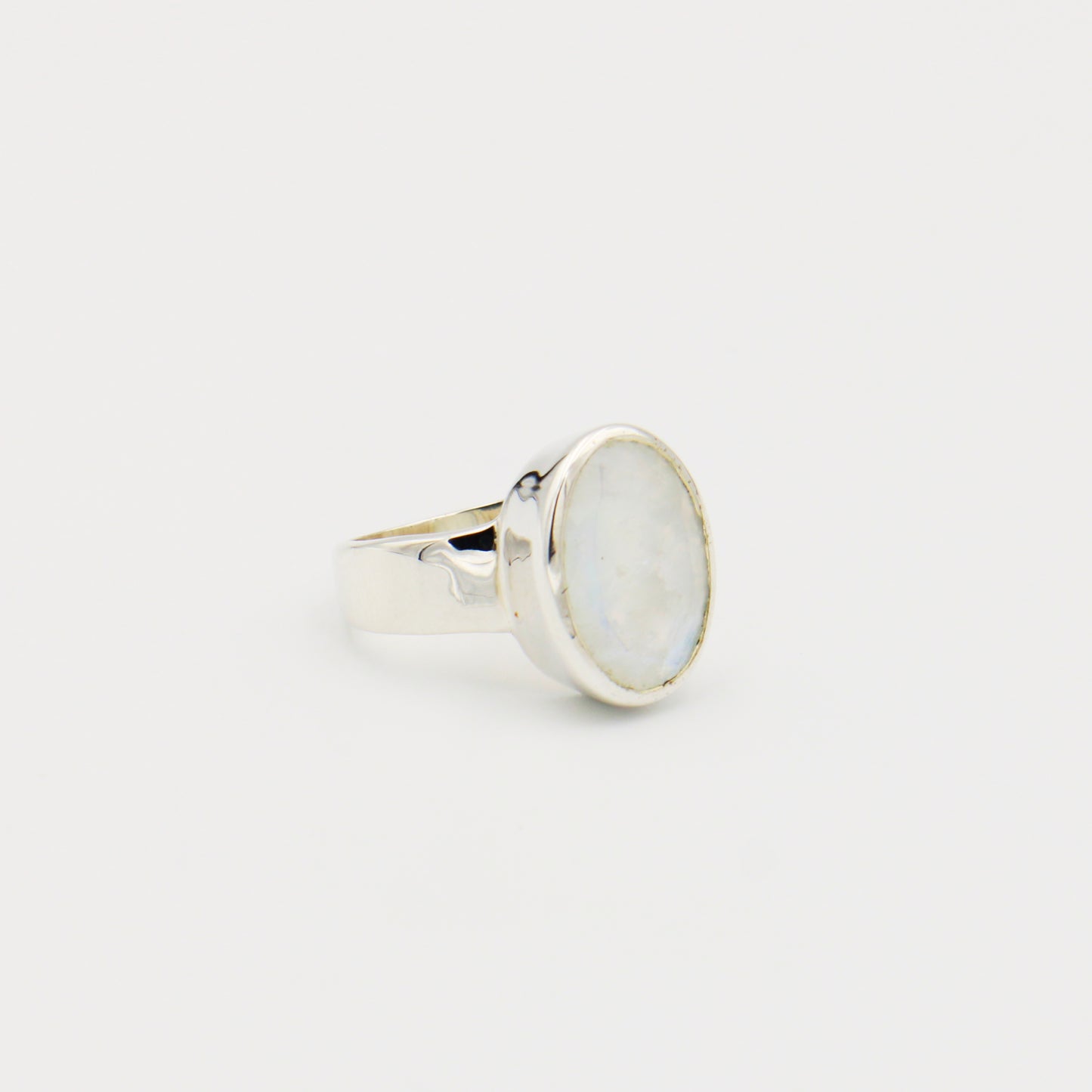 Rainbow Moonstone Faceted Oval Sterling Ring Size 7.5