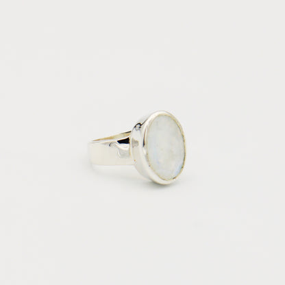 Rainbow Moonstone Faceted Oval Sterling Ring Size 7.5