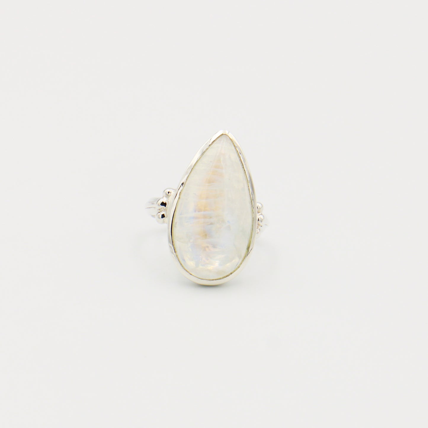 Rainbow Moonstone Large Pearl Sterling Ring Size 8.5