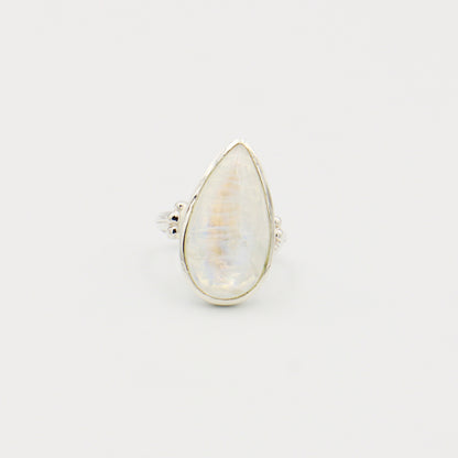 Rainbow Moonstone Large Pearl Sterling Ring Size 8.5
