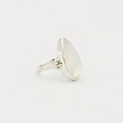 Rainbow Moonstone Large Pearl Sterling Ring Size 8.5