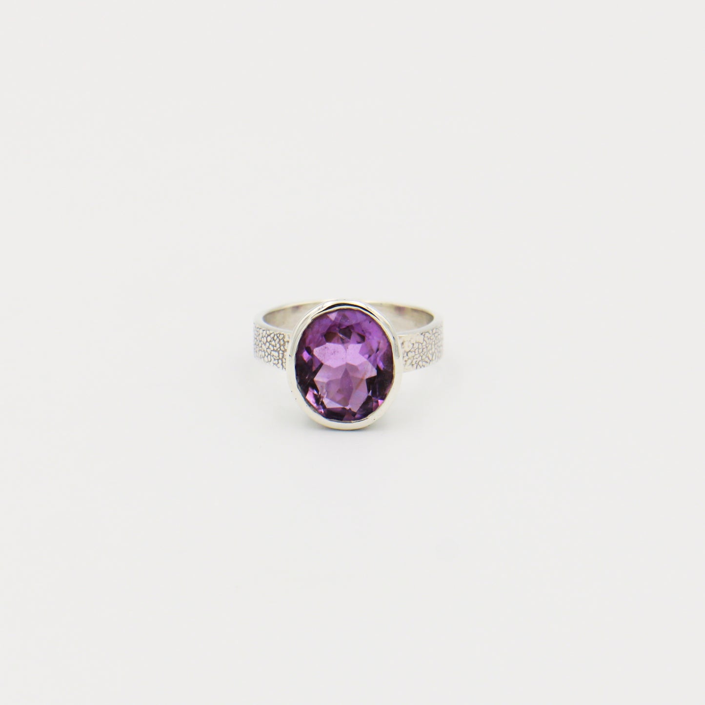 Amethyst Oval Textured Sterling Ring Size 8