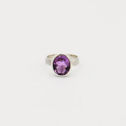 Amethyst Oval Textured Sterling Ring Size 8