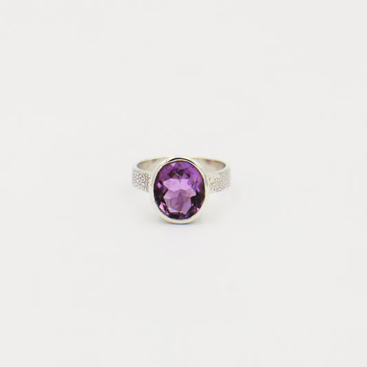 Amethyst Oval Textured Sterling Ring Size 8