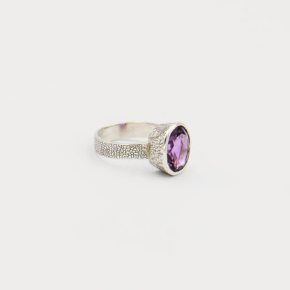 Amethyst Oval Textured Sterling Ring Size 8