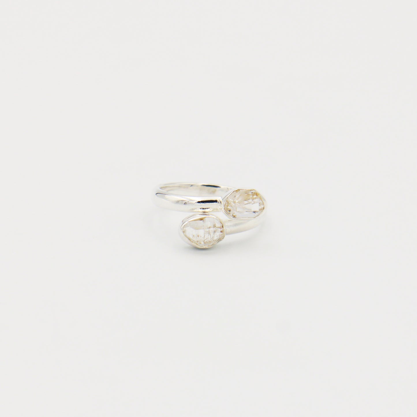 Herkimer Diamond 2 Stone Sterling Ring Size 6.5
