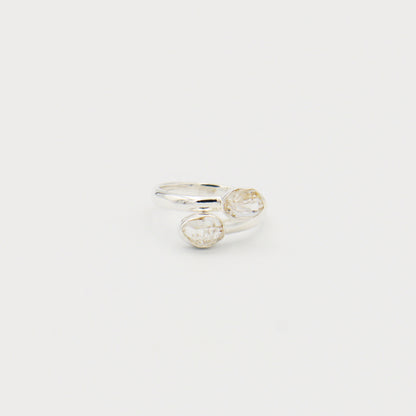 Herkimer Diamond 2 Stone Sterling Ring Size 6.5