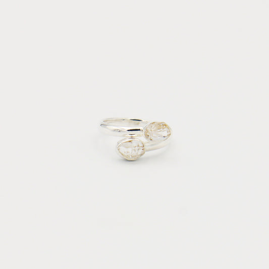 Herkimer Diamond 2 Stone Sterling Ring Size 6.5