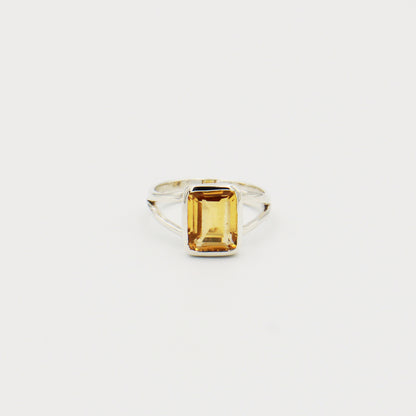 Citrine Rectangle Sterling Ring Sz 8.5