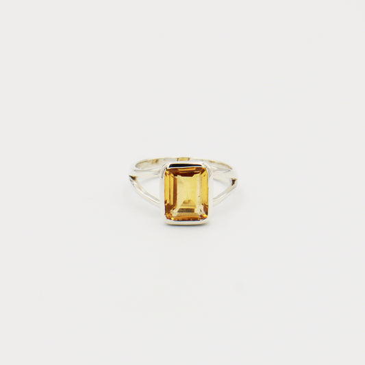 Citrine Rectangle Sterling Ring Sz 8.5