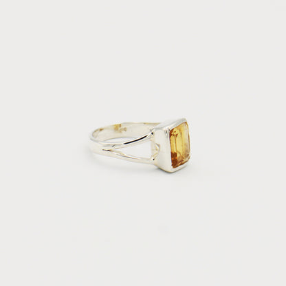 Citrine Rectangle Sterling Ring Sz 8.5