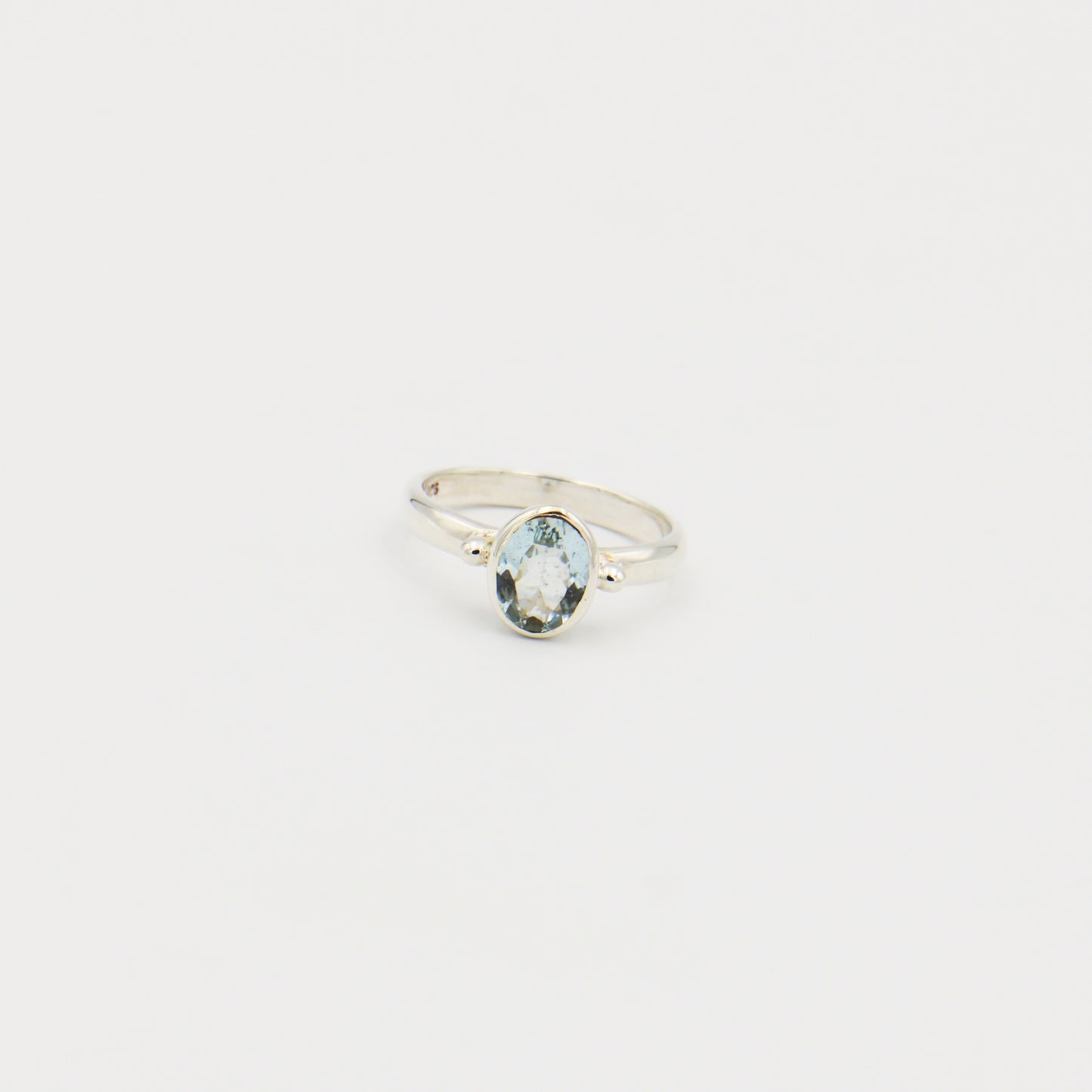 Aquamarine Oval Sterling Dot Ring Size 6