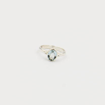 Aquamarine Oval Sterling Dot Ring Size 6