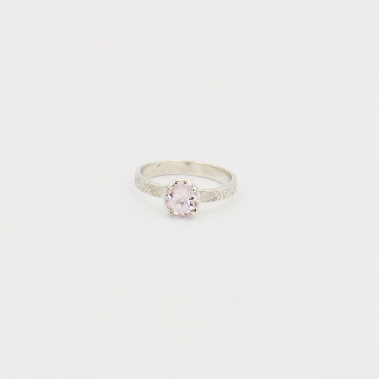 Morganite Round Textured Sterling Silver Ring Size 6