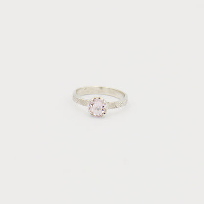 Morganite Round Textured Sterling Silver Ring Size 6