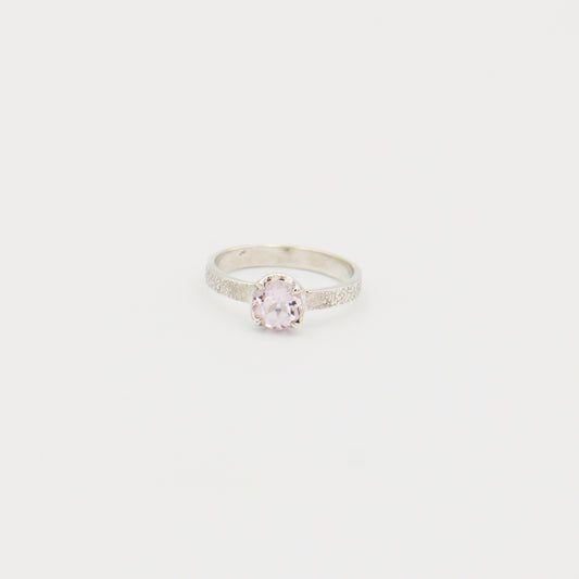 Morganite Round Textured Sterling Silver Ring Size 6