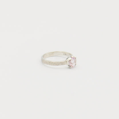 Morganite Round Textured Sterling Silver Ring Size 6