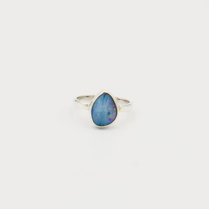 Australian Opal Pear Doublet Ring Size 7