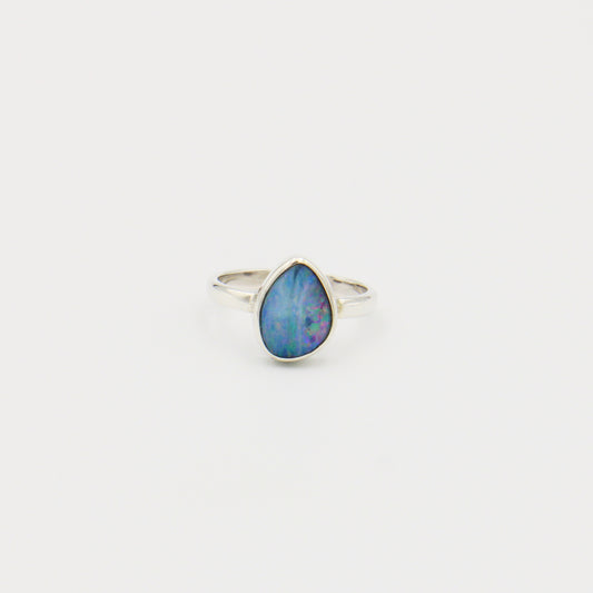 Australian Opal Pear Doublet Ring Size 7