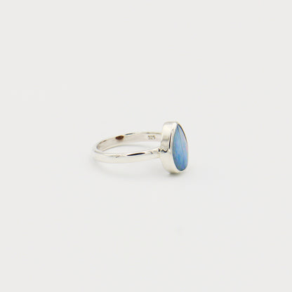 Australian Opal Pear Doublet Ring Size 7