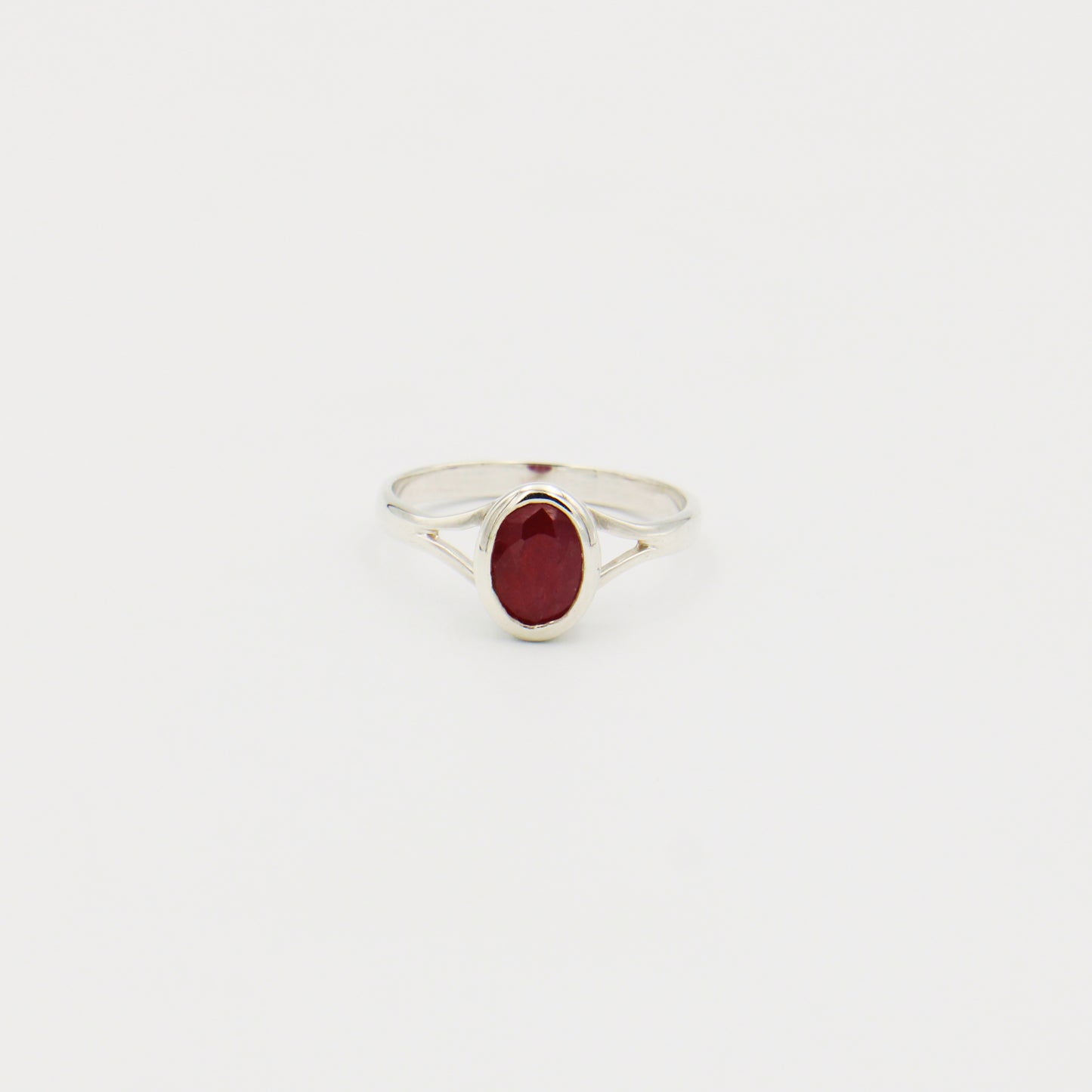 Ruby Faceted Oval Sterling Ring Size 9