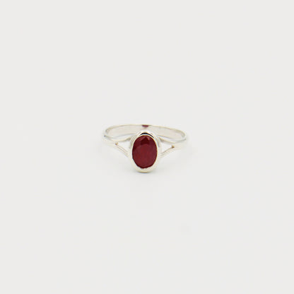 Ruby Faceted Oval Sterling Ring Size 9