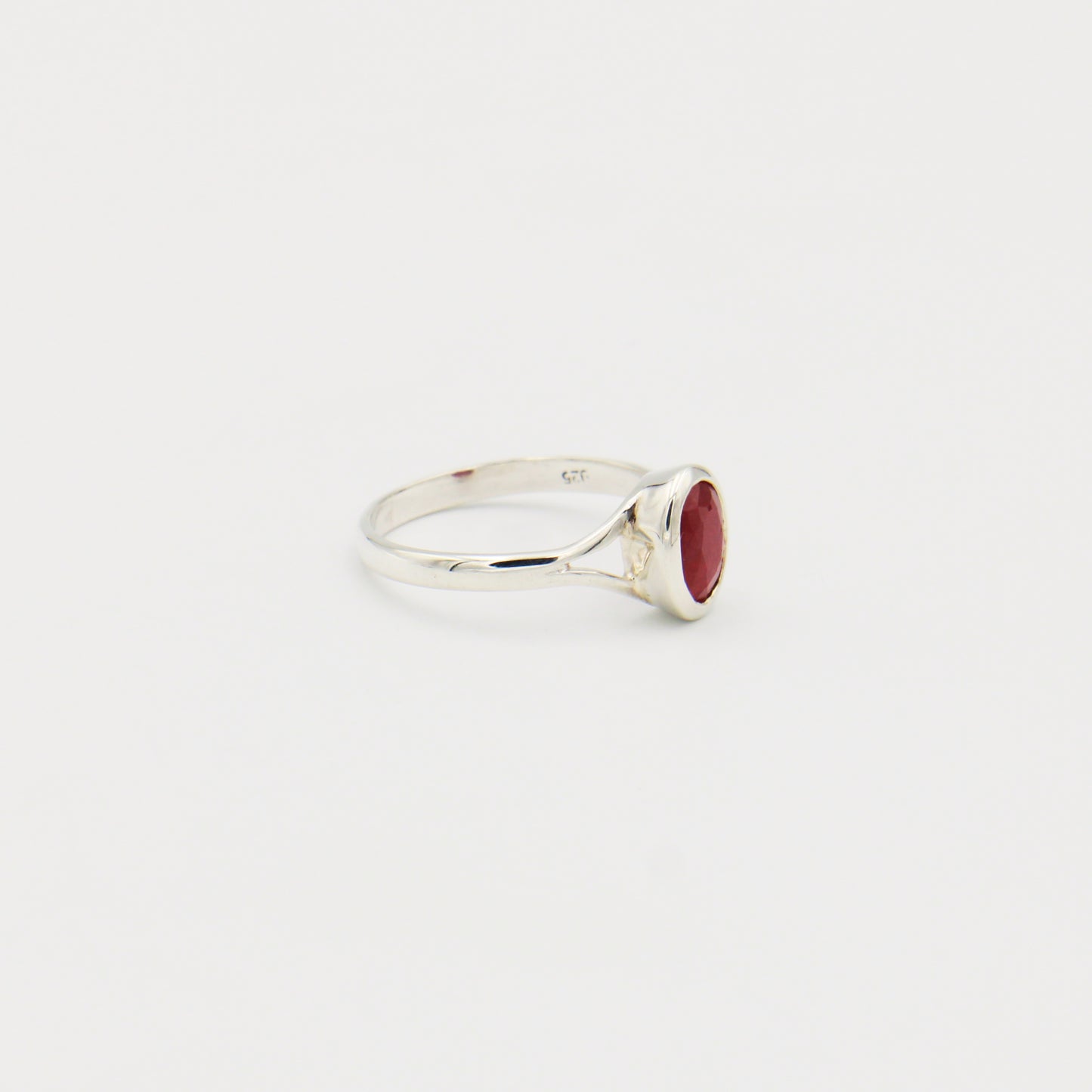 Ruby Faceted Oval Sterling Ring Size 9