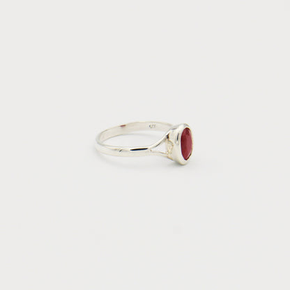 Ruby Faceted Oval Sterling Ring Size 9