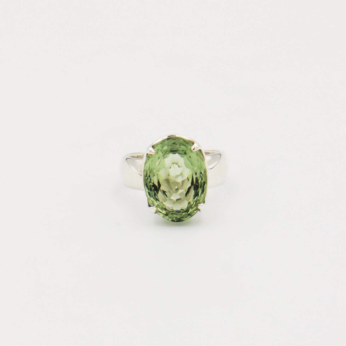 Green Amethyst Oval Sterling Ring Size 9