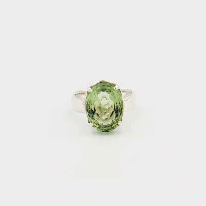 Green Amethyst Oval Sterling Ring Size 9