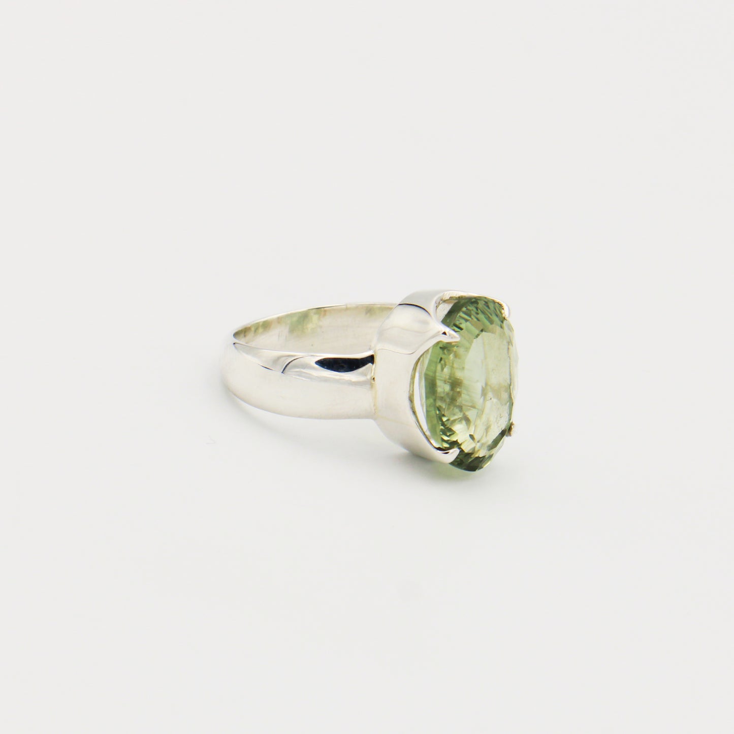 Green Amethyst Oval Sterling Ring Size 9