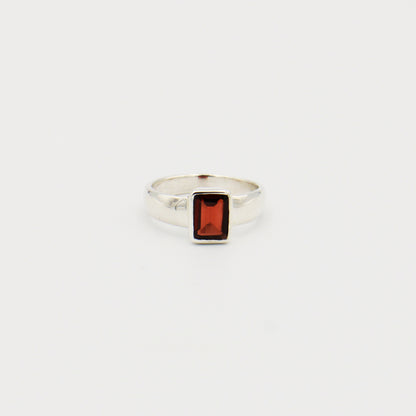 Garnet Emerald Cut Sterling Ring Size 8