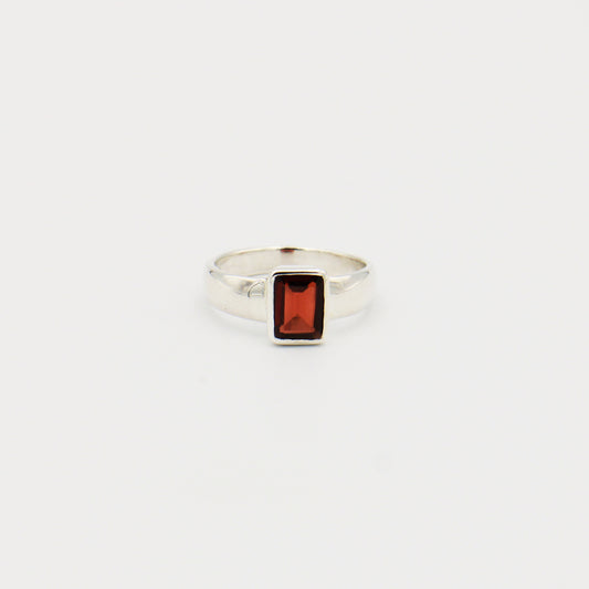 Garnet Emerald Cut Sterling Ring Size 8