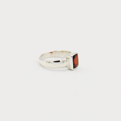 Garnet Emerald Cut Sterling Ring Size 8