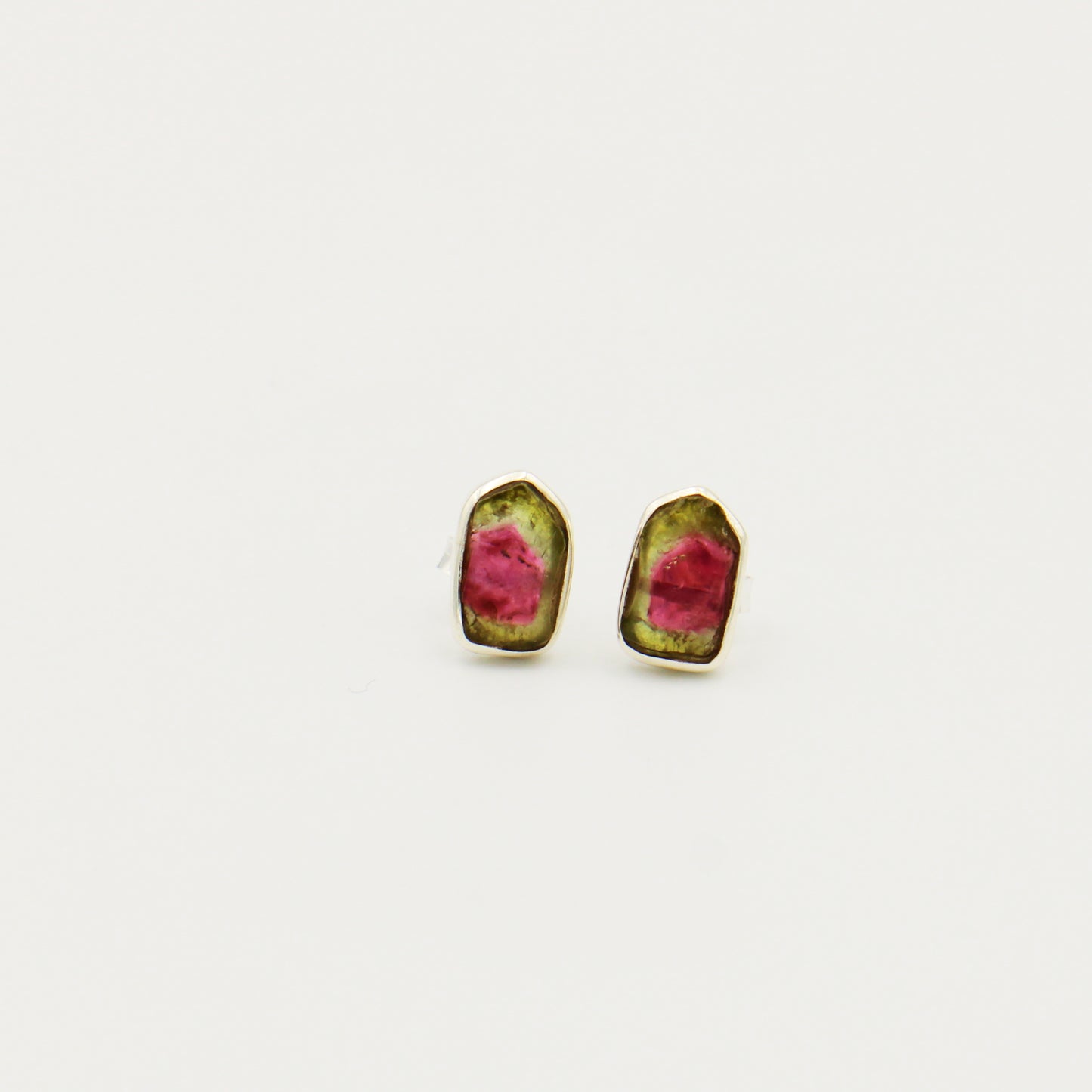Watermelon Tourmaline Slice Sterling Studs