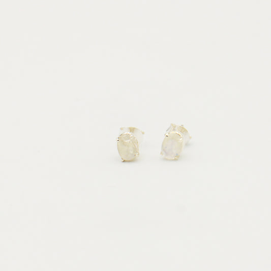 Rainbow Moonstone Oval Prong Sterling Studs