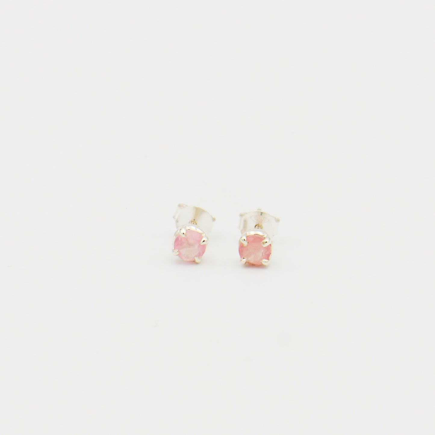 Rose Quartz Round Sterling Studs