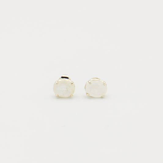 Rainbow Moonstone Large Oval Sterling Studs
