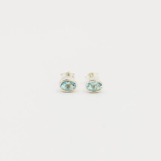 Aquamarine Oval Bezel Sterling Studs