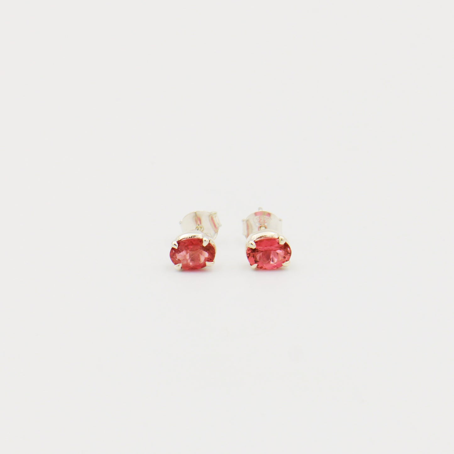 Pink Tourmaline Faceted Oval Sterling Studs