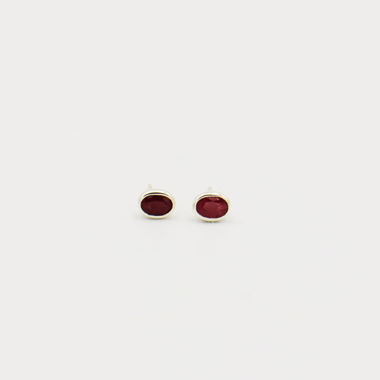 Ruby Faceted Oval Bezel Sterling Studs