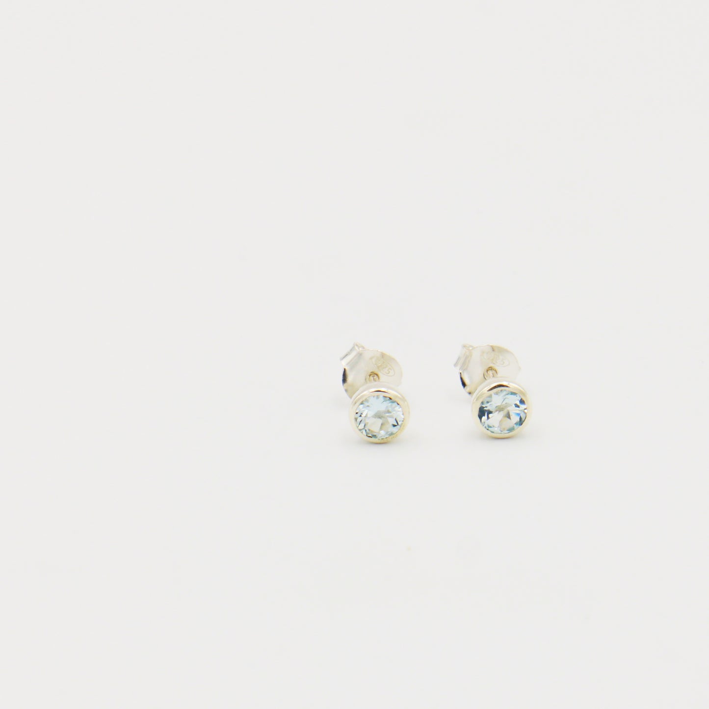 Aquamarine Round Bezel Sterling Studs
