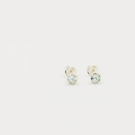 Aquamarine Round Bezel Sterling Studs