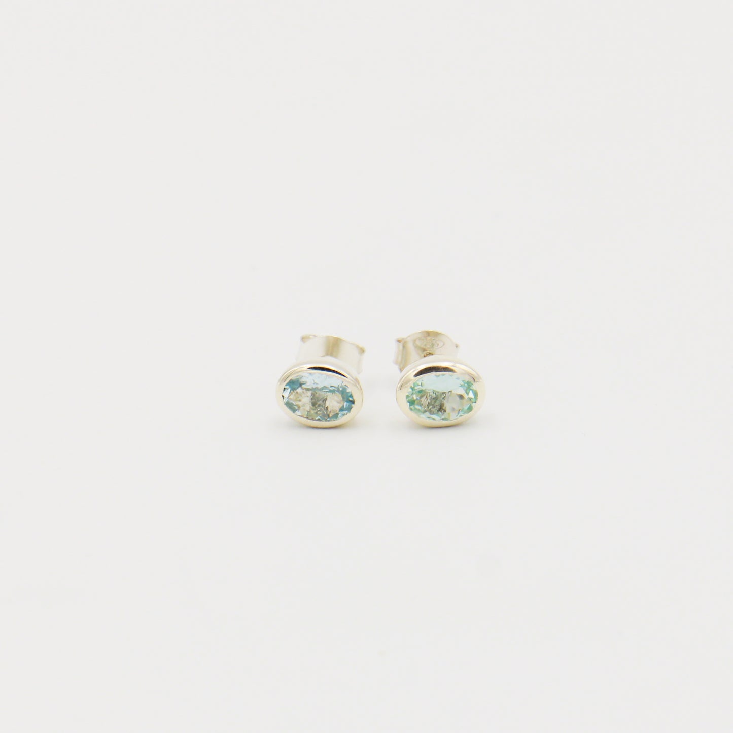 Aquamarine Oval Bezel Sterling Studs