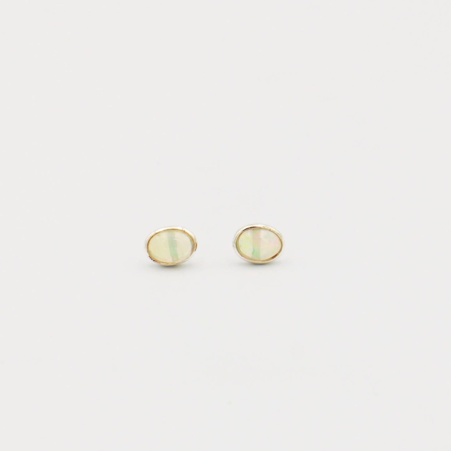 Ethiopian Opal Oval Bezel Sterling Studs