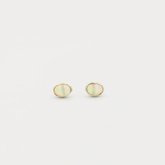 Ethiopian Opal Oval Bezel Sterling Studs