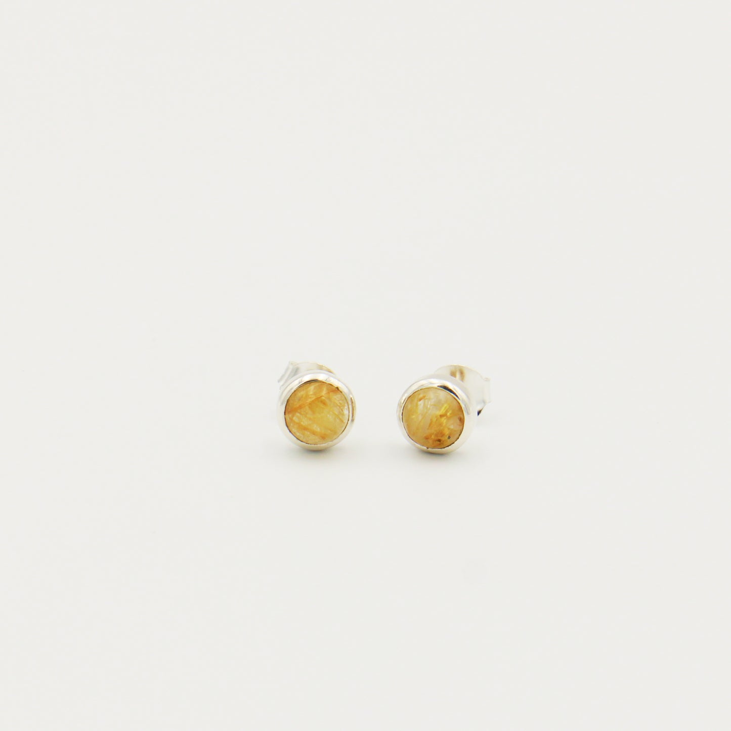 Wheat Rutilated Quartz Round Sterling Studs