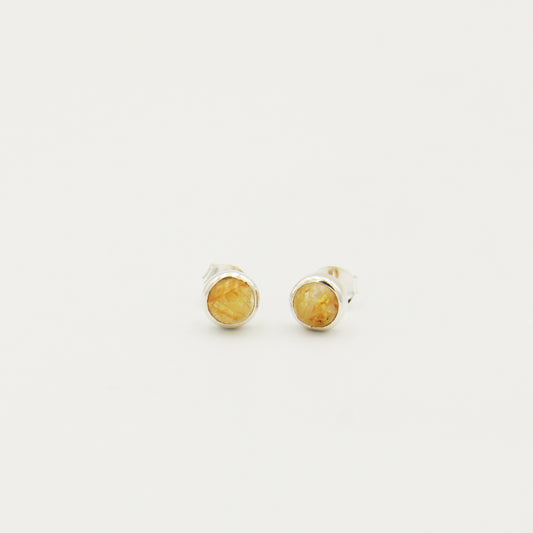 Wheat Rutilated Quartz Round Sterling Studs