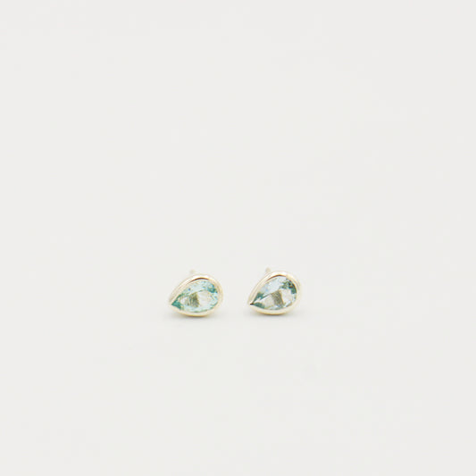 Aquamarine Teardrop Bezel Sterling Studs